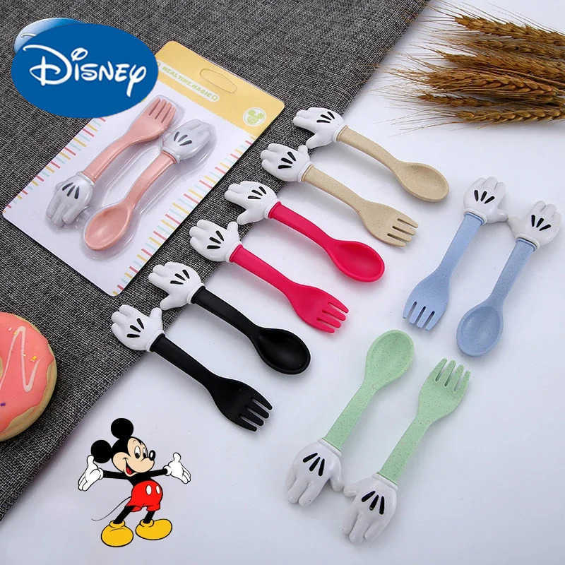 Disney Mickey Mouse Wheat Straw Fork Spoon Tableware Kids Cartoon Cute Lunch Dinnerware Set Fruit Fork Dessert Coffee Spoon Kit H251215