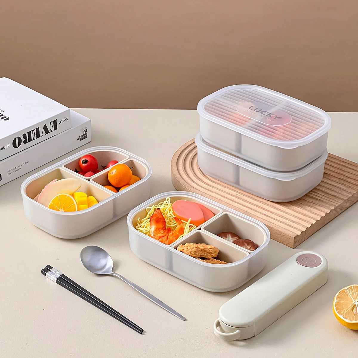 WORTHBUY 3 Grids Detachable Plastic Lunch Box For Kids Students Portable Fruit Salad Bento Box Microwave Safe Lunch Container H251213