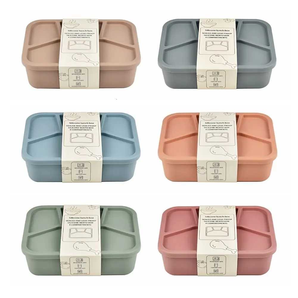 Temperature Resistance Silicone Lunch Box 4 Cpartments Thicke Divided Lunch Box Leak-proof Portable Meal Box Back To School H251213