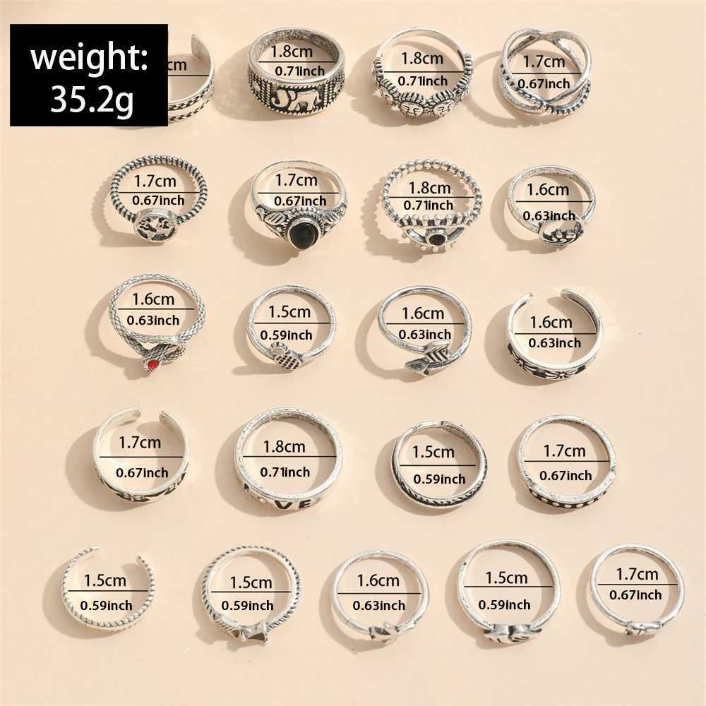 21Pcs/SetNew Fashion Punk Retro Style Serpentine Face Elephant Ring Metal Creative Splicing Holloway Personality Ring M251215