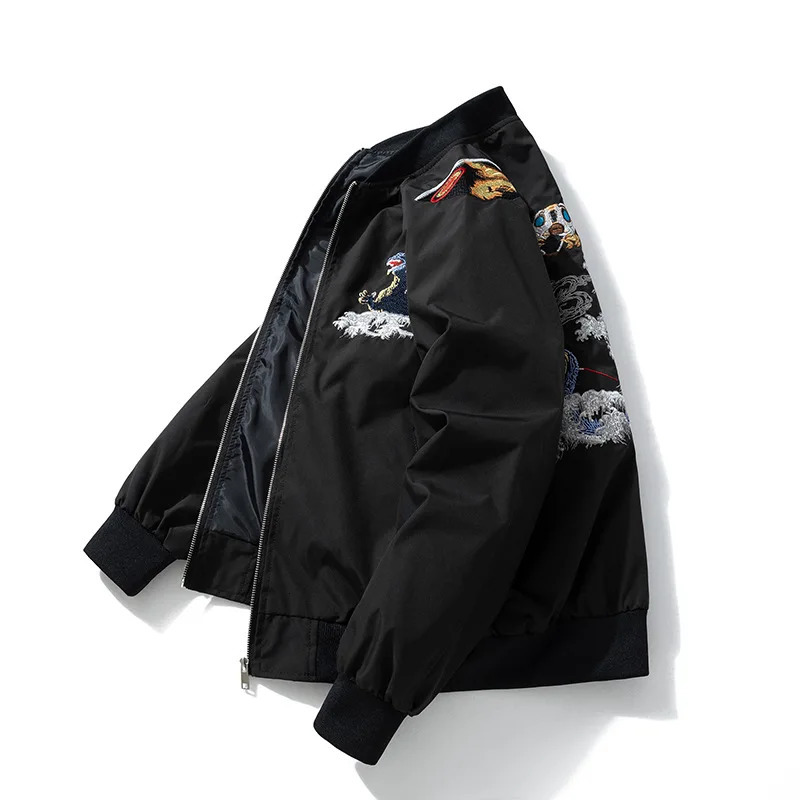 Black Mothra Sukajan Souvenir Jacket Men Boys Vintage Loose AllMatch High Street Coats Letterman Varsity Award Jackets 251212