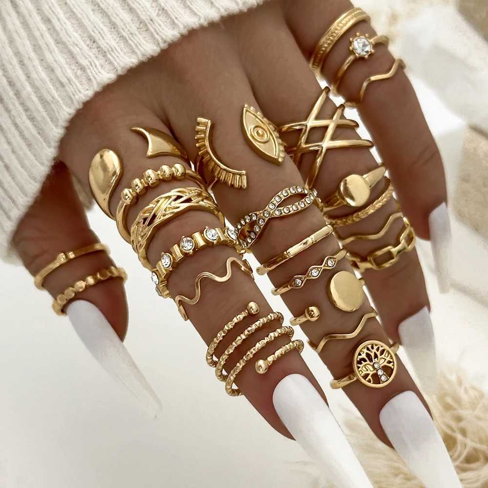 23Pcs/Set Creative Personalized Demon Eye Fashion Ring Simple Inlaid Diamond Bohemian Geometric Multi-layer Ring M251215