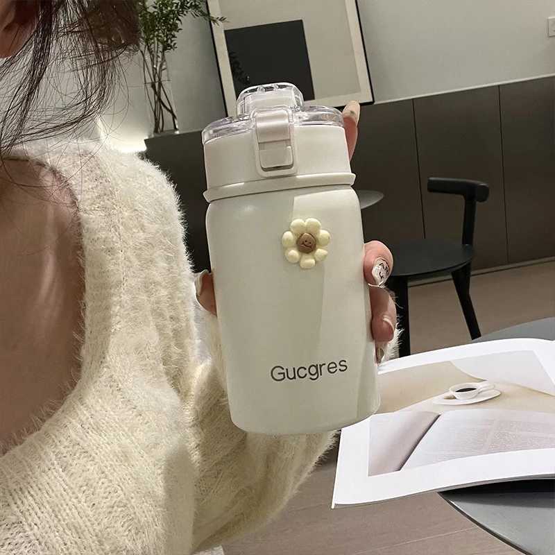 350Ml/550Ml Tumbler Stainless Steel with Straw Vacuum Flask Portable Thermos Mug Travel Thermal Water Bottle Outdoor Gym H251215