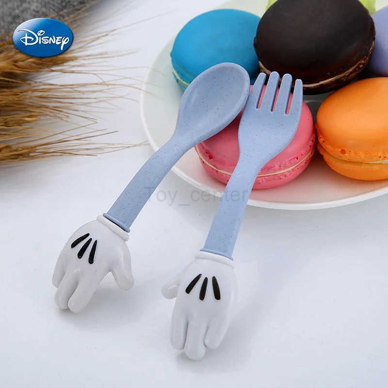 Disney Mickey Mouse Wheat Straw Fork Spoon Tableware Kids Cartoon Cute Lunch Dinnerware Set Fruit Fork Dessert Coffee Spoon Kit H251215