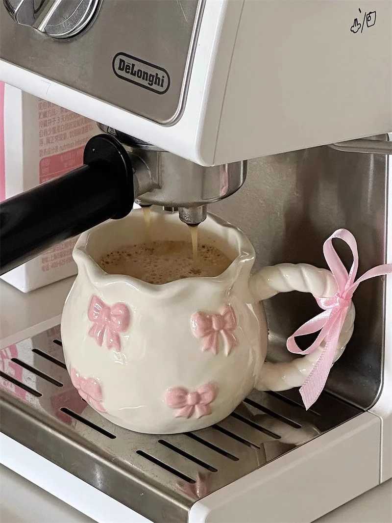 Cute Bow Thicke Ceramic Cup Hand Bow Irregar g Cups Coffee Milk Drinks Cup H251215