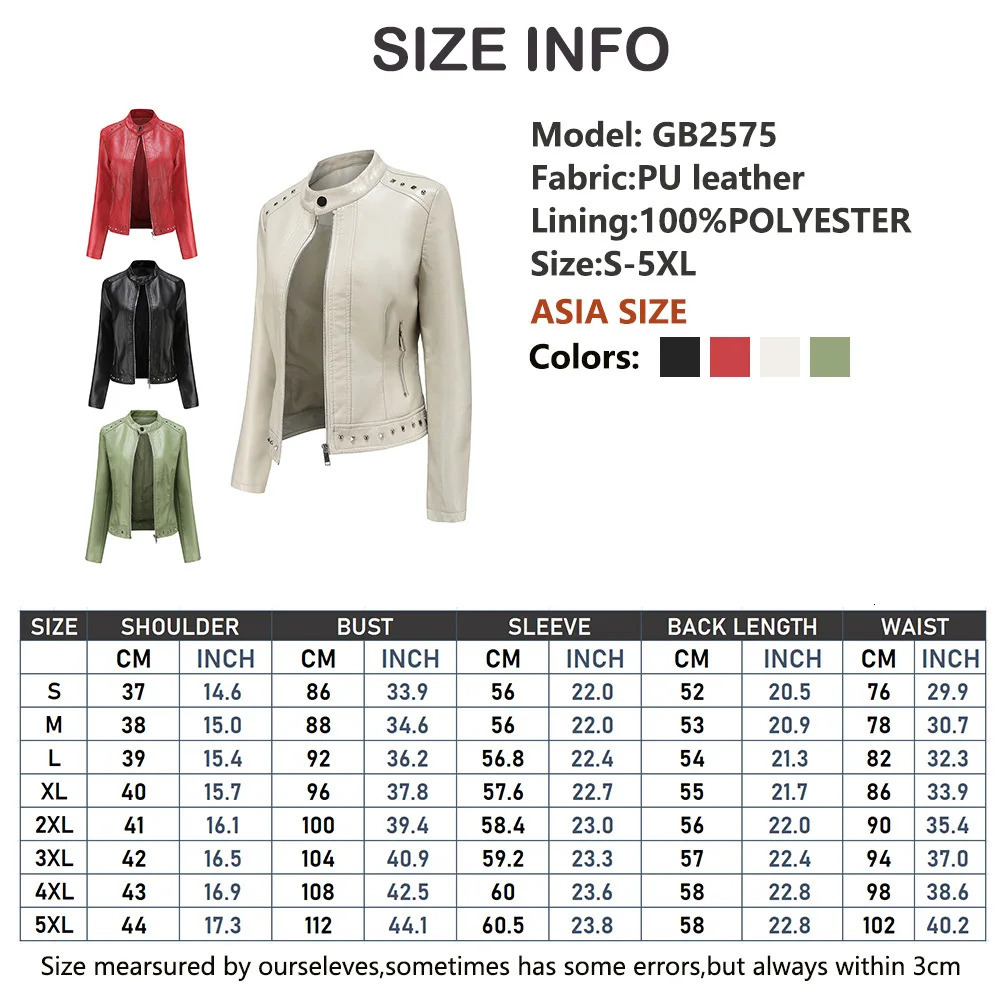 2025 Zipper leather jacket motorcycle topThis years trend Womens PU Leather Jacket Rivet Coat 251205