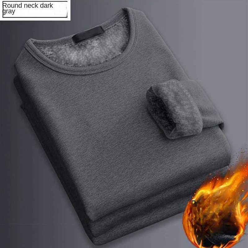 Winter Mens Long-sleeved Thermal Underwer T-Shirt Fleece Bottoming Shirt Round Neck Shirt Fashion Plus Velvet Padded T-shirt G251215