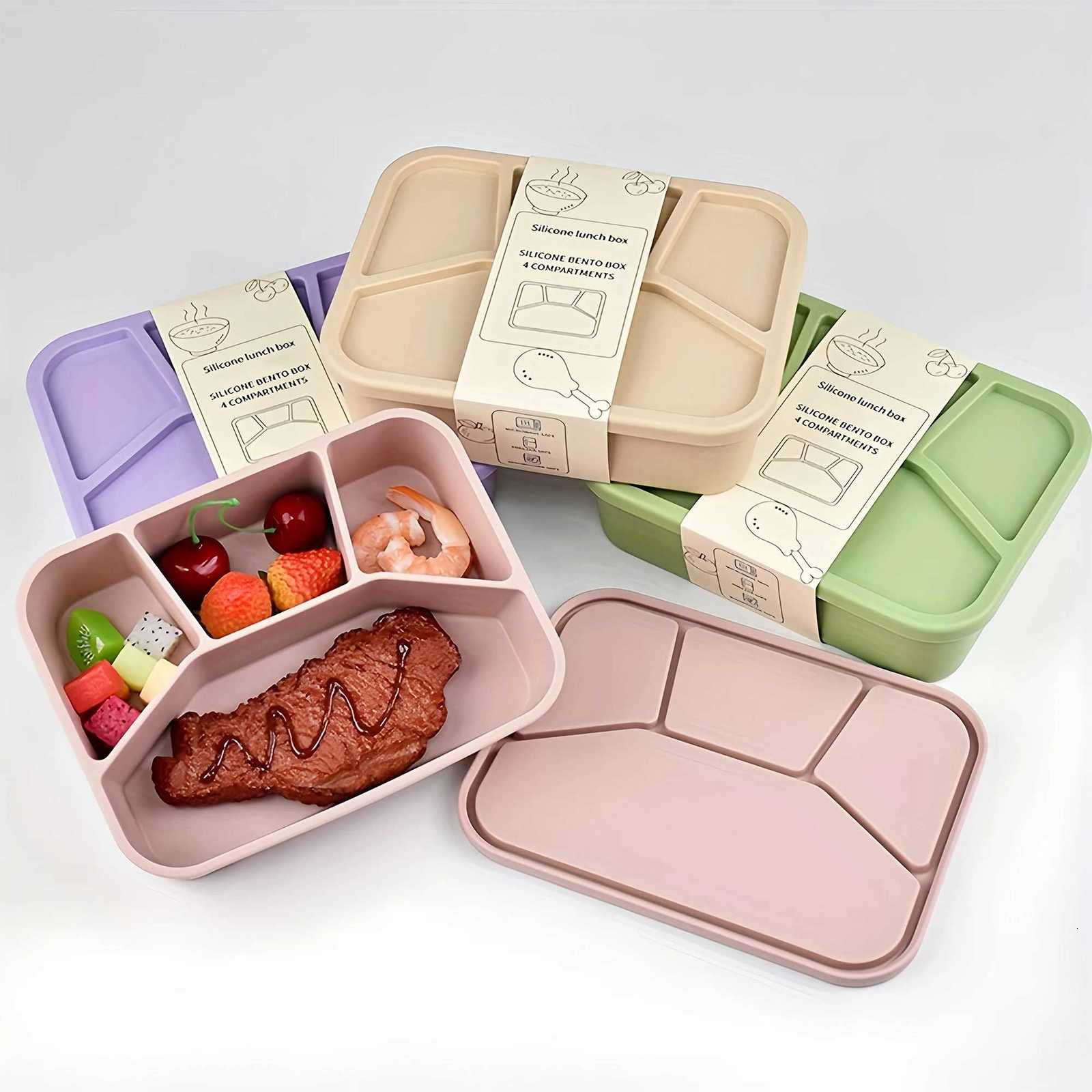 Silicone Bento BoxFourCpartmentsReusable Silicone Lunch BoxThicke and Leak-Proof Food-Grade Divided Lunch back to school H251213