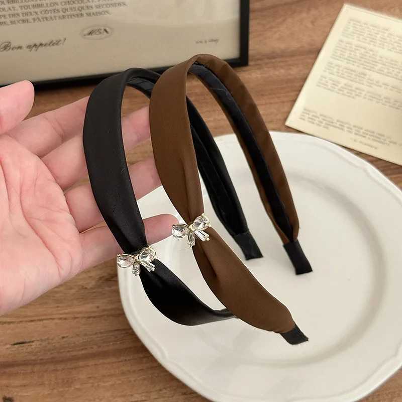 Women Crystal Bowknot Hairbands Solid Satin Ribbon Headbands Narrow Hair Hoops Simple and Elegant Style for Daily Party WearingXJ251215 - view 5