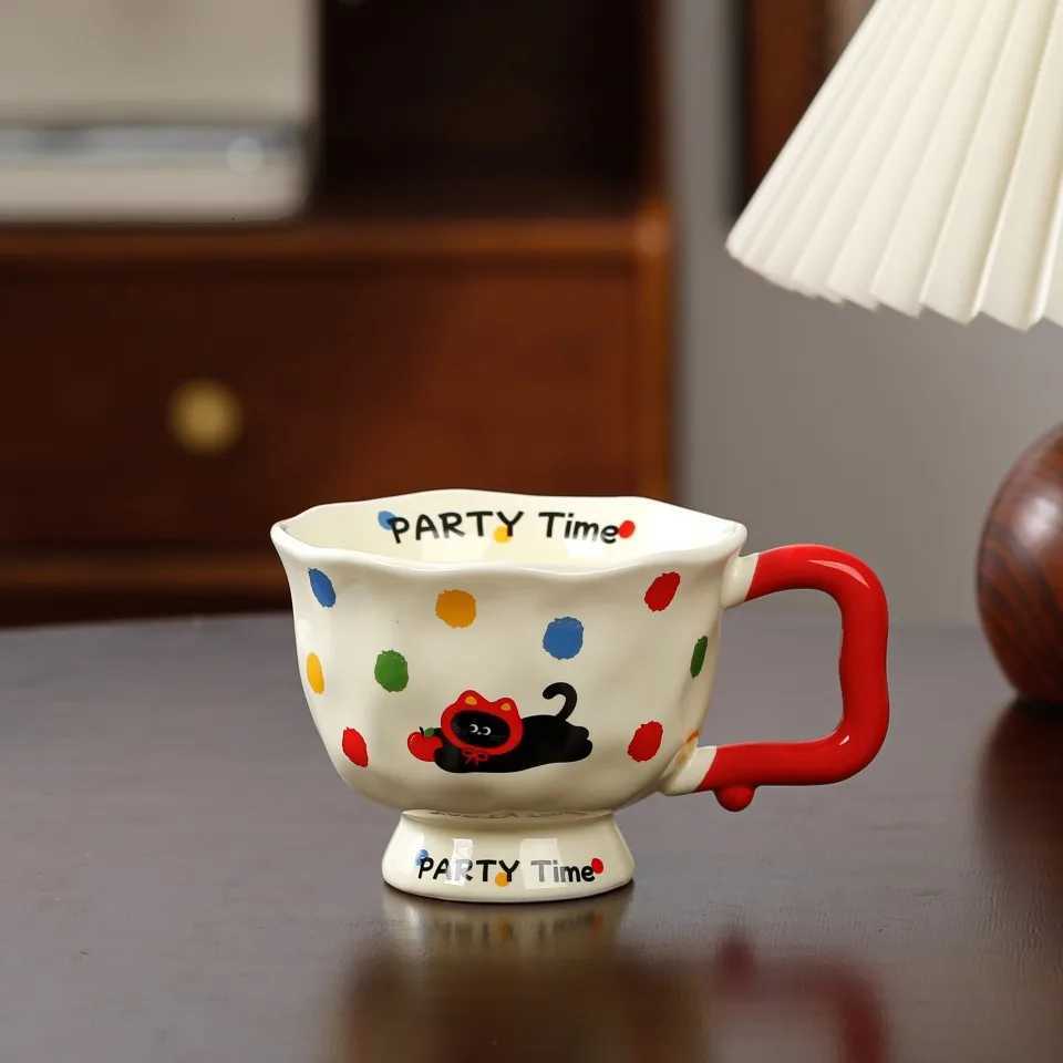 High Beauty ry Blosss Tall Cups Cartoon Ceramic gs Heat-resistant Tip Coffee gPolka Dot Cat Dog Kawaii Cup H251215