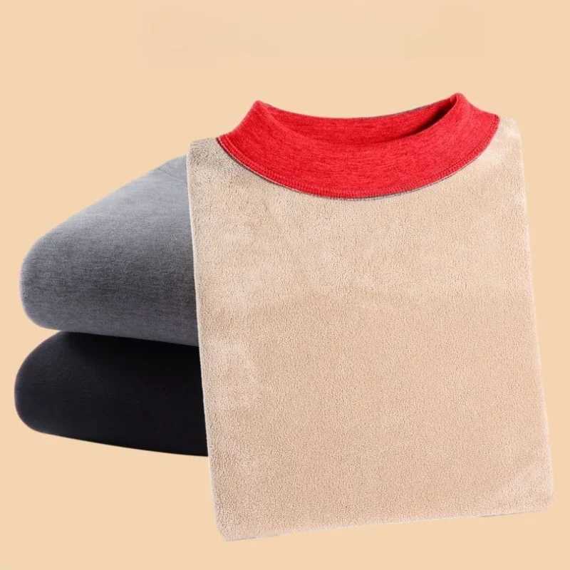 1pcs Winter Men Thickening Velvet Thermal Underwear Tops Half-high Collar Long-sleeved T-shirt Solid Color Sport Warm Pullover G251215