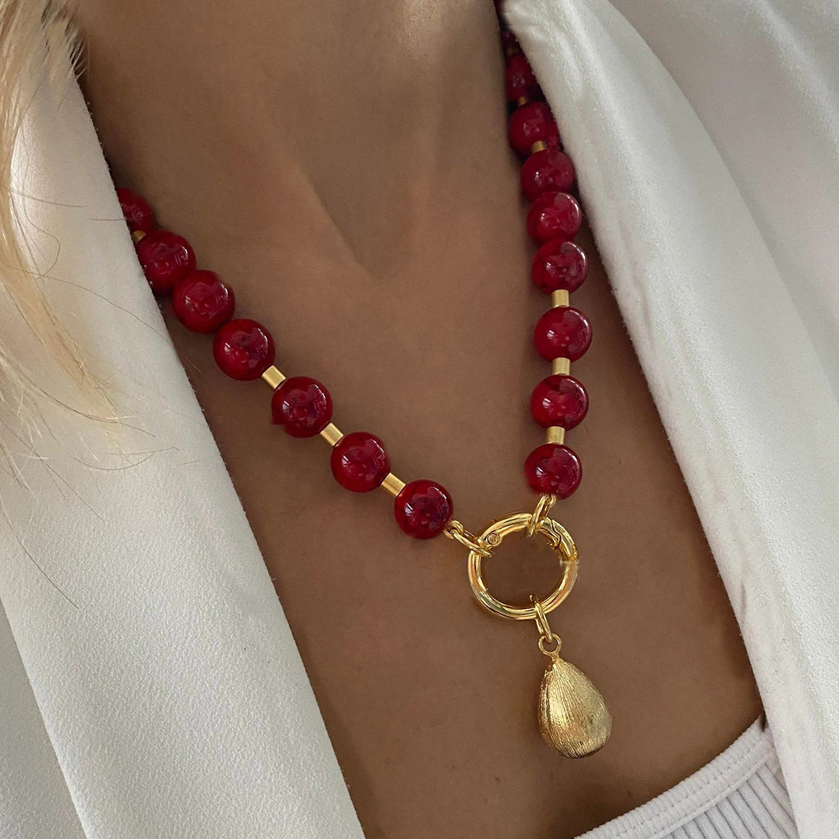 Hip Hop Chunky Necklace For Women Metal Choker red Natural Blue Turquoise Necklace beaded Necklaces Statement Jewelry Gifts 251223