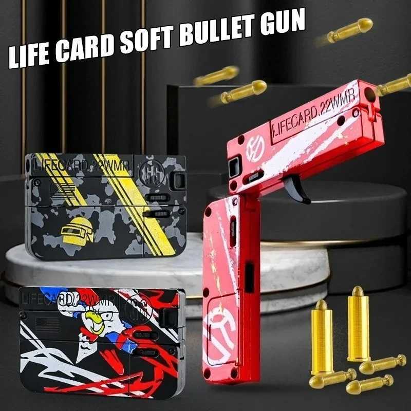 LifeCard Folding Toy Pistol Handgun Toy Card Gun Soft Bullets Alloy Shooting Model Adults Children Boys Birthday Gifts W251215