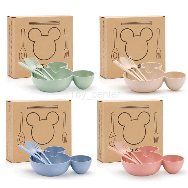Disney 4Pcs Mickey Mouse Baby Divided Complementary Food Plate for Kids Dinner Plates Spoon Set Girls Dinnerware Tableware H251215