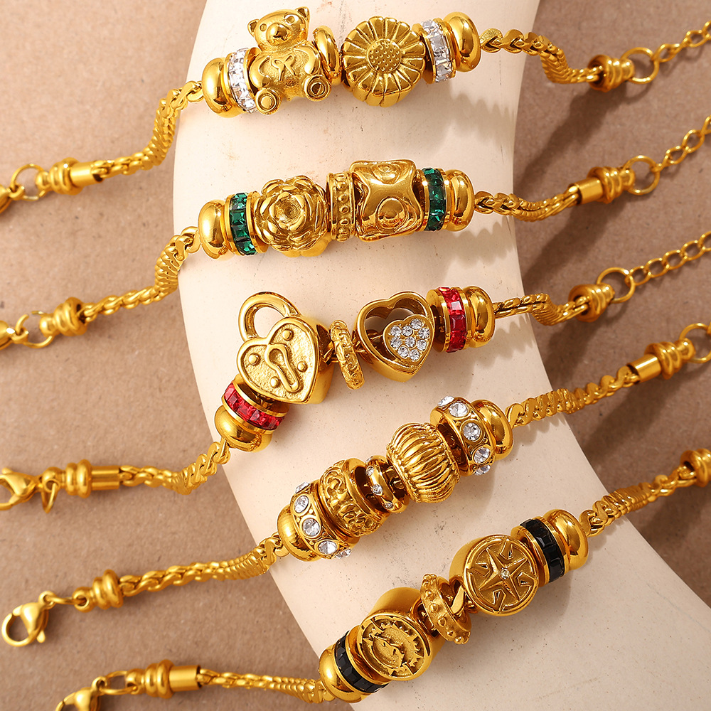 TaiYang 2025 New Women's Fashion Multi Element Beaded Love Pan Family Bracelet Jewelry DIY charm Accessories Daily Dressing Party Holiday Gift