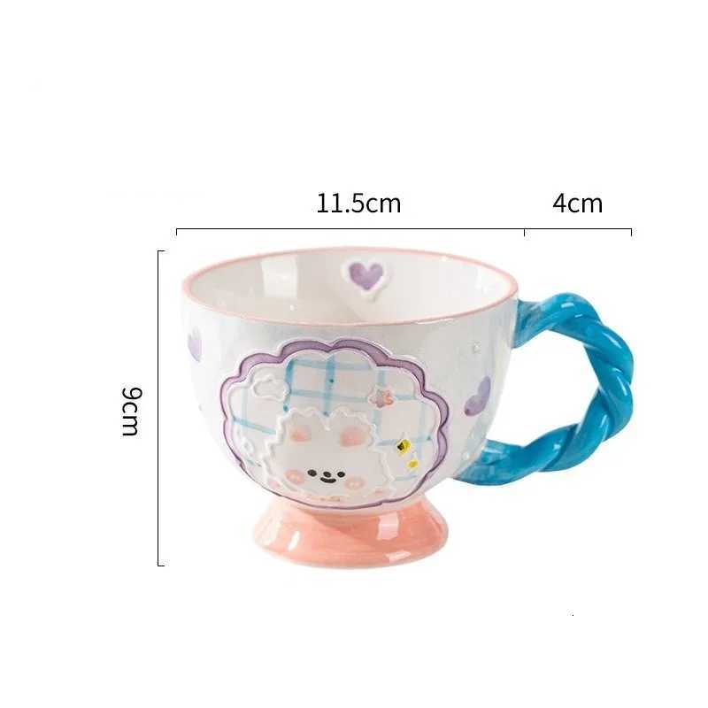 450ml Hand Drawn Ceramic Coffee gs Cartoon Pattern Off Afternoon Tea Water Cup He Breakfast Oat Milk Juic Cup Coffee Cup H251215