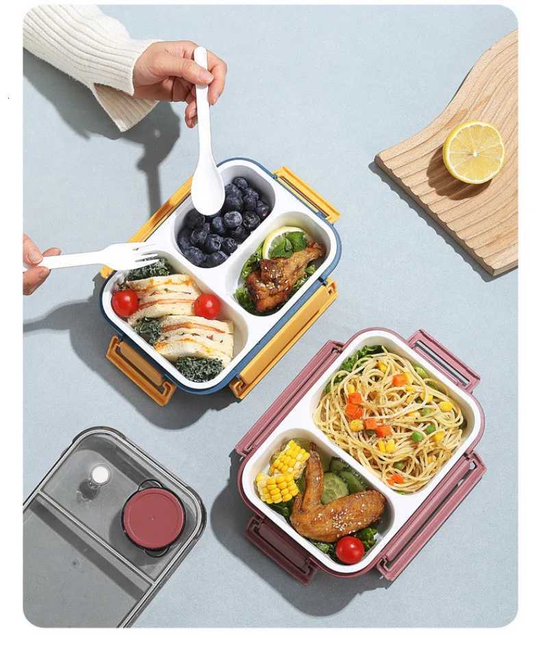 Microwave-safe leak-proof mti-cpartment plastic lunch box with dipping sauce container ideal for off workers H251213