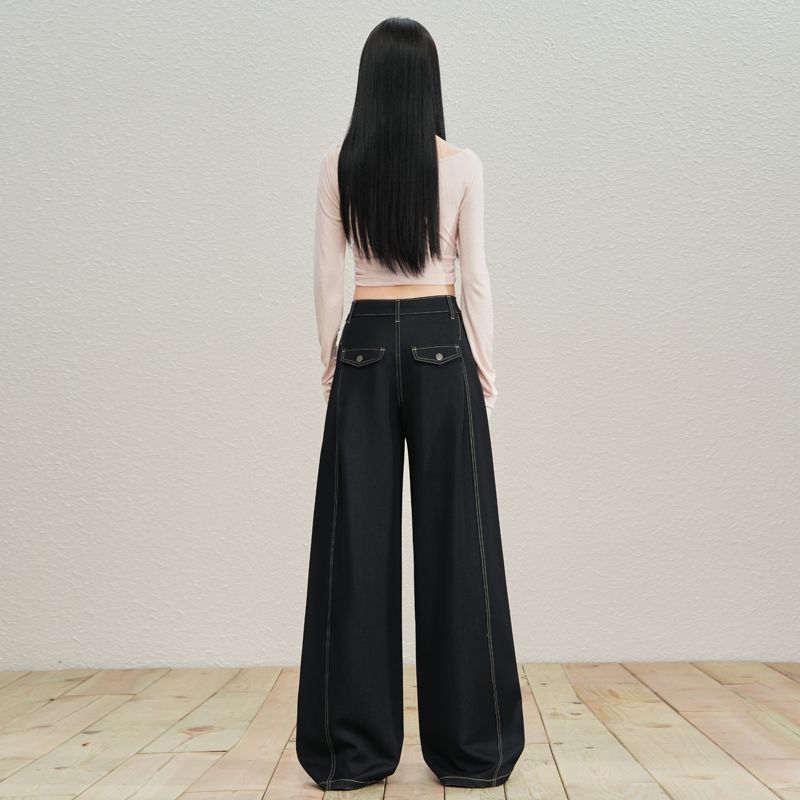 The new three-proof denim wide-leg pants have a simple and slimming drape and are versatile. The women's long pants are extended---8963