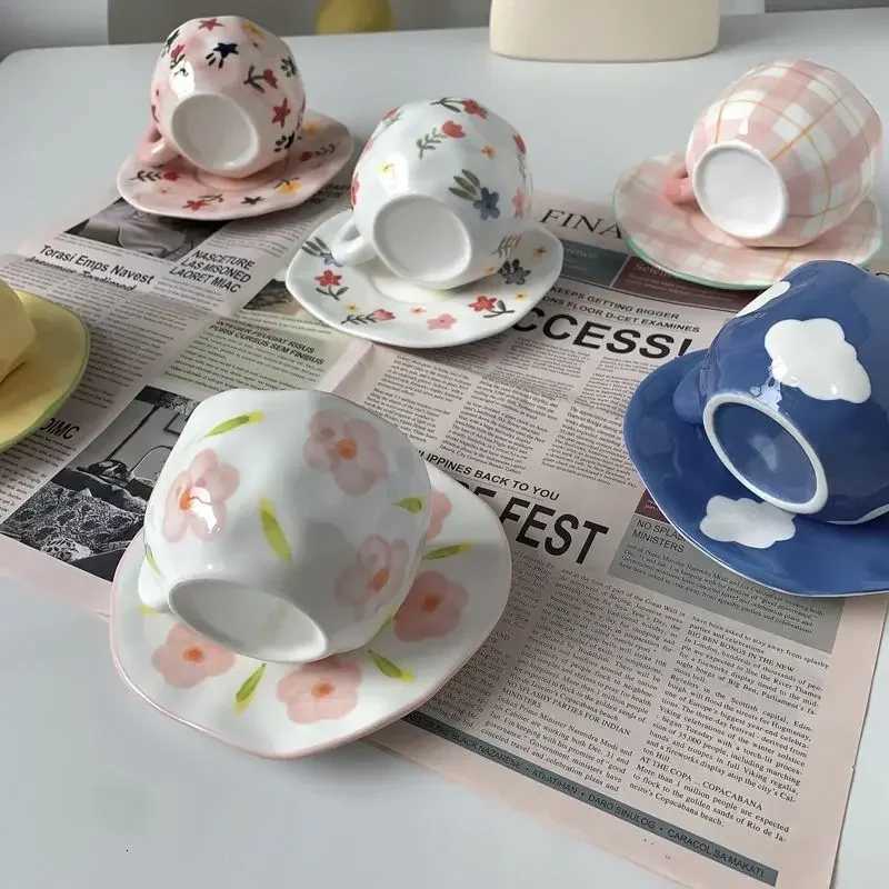 Handmade Underglaze Color Irregar Ceramic Cup Dish Set Hand-painted Mti Pattern Coffee Cup Can Microwave Ovens Dishwashers H251215