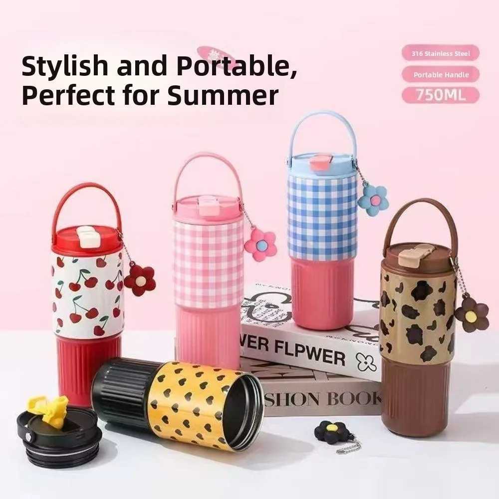 316 Stainless Steel Thermo Water Bottle 750ML Large Capacity Vacuum Flask Leak Proof Insulated Drinking Straw Cup Cold Drink H251215