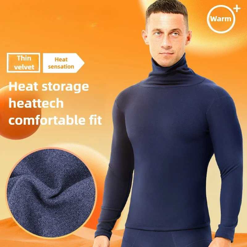 Fleece Thickened Thermal Underwear Men Turtle Neck Thermal Shirt Slim-fitting Wear Long-sleeved Top Thermal Underwear Men G251215
