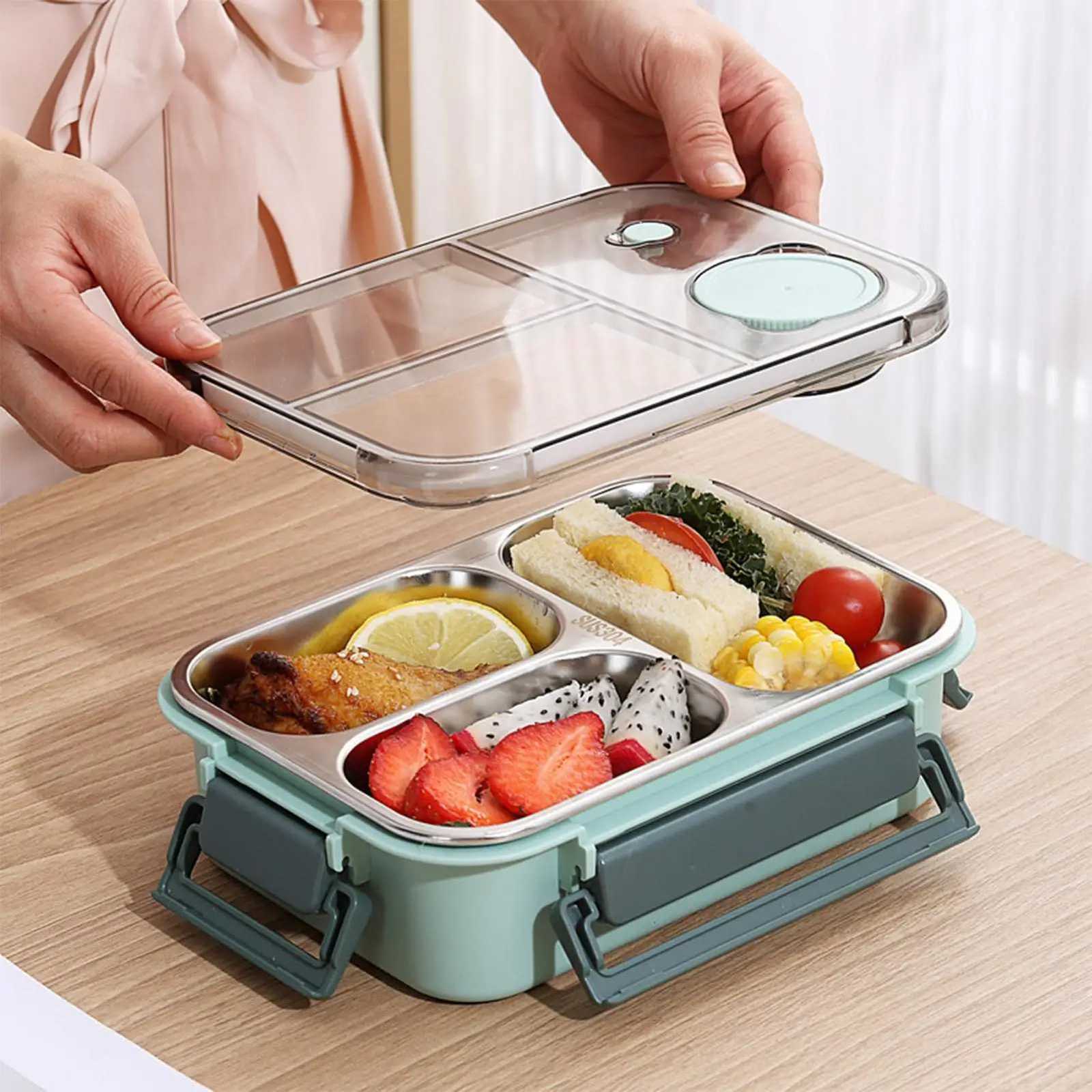 Stainless Steel Lunch Box 3 Grid Thermo Soup Bento Box Large Capacity Portable Food Storage Container for Adts Students Kids H251213