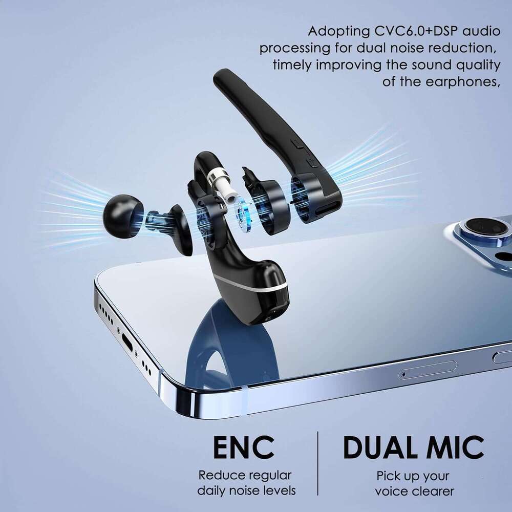 EKVANBEL Bluetooth Headset V5.3, Wireless Earpiece 1000mAh Charging Case, 96H Talktime, Hands Free Noise Canceling Headphones with Dual-Mic for Comput