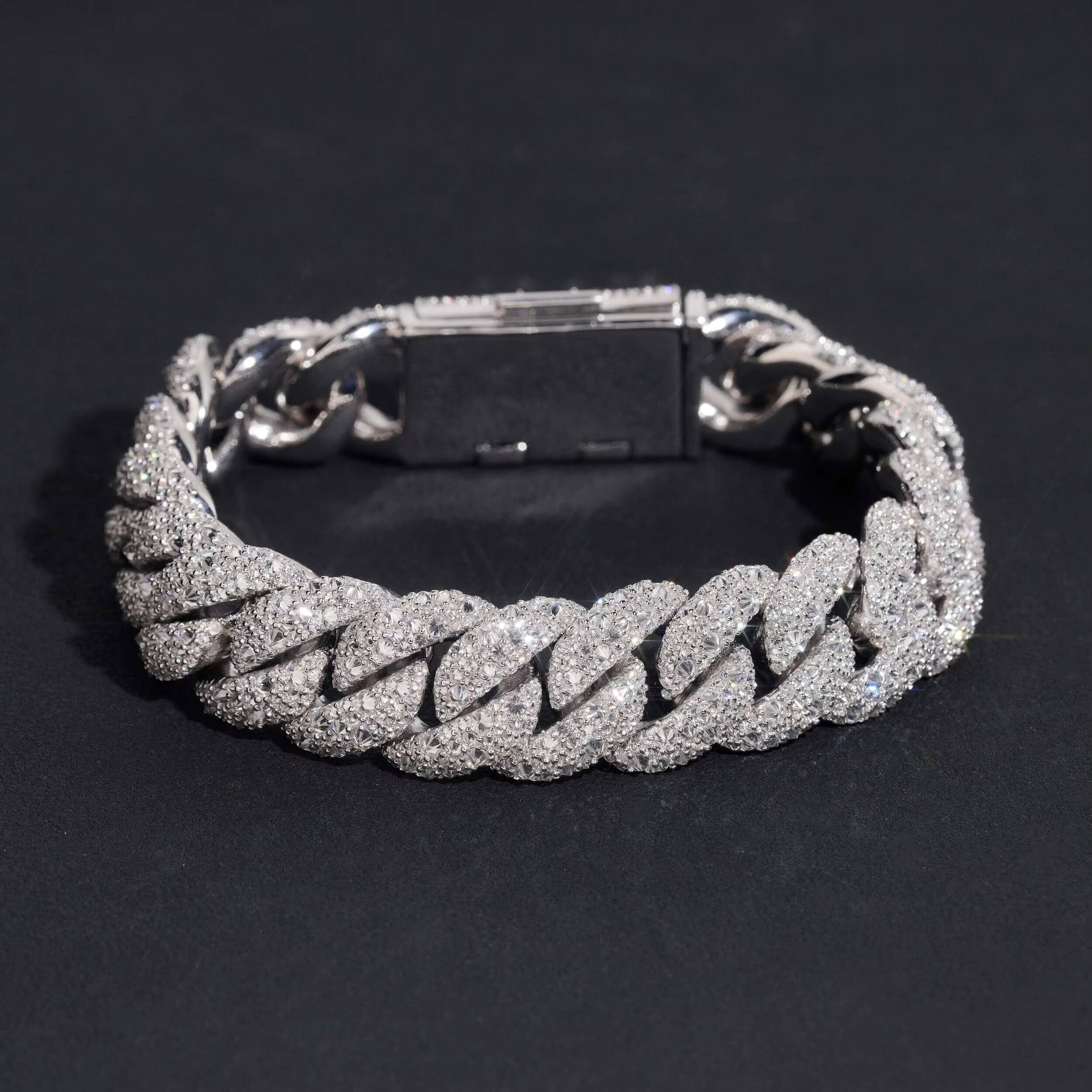Pass Diamond Tester Upside Down Setting Mosaic Inverted 15MM Men Iced Out Moissanite Cuban Link Bracelet