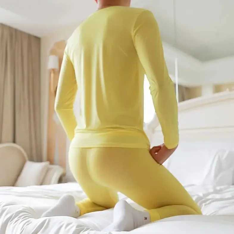 Mens Long Johns Set Ice Silk Long Sleeves Tee TopsBottoms Sport Underwear Set Comfort Man Thermal Underwear G251215