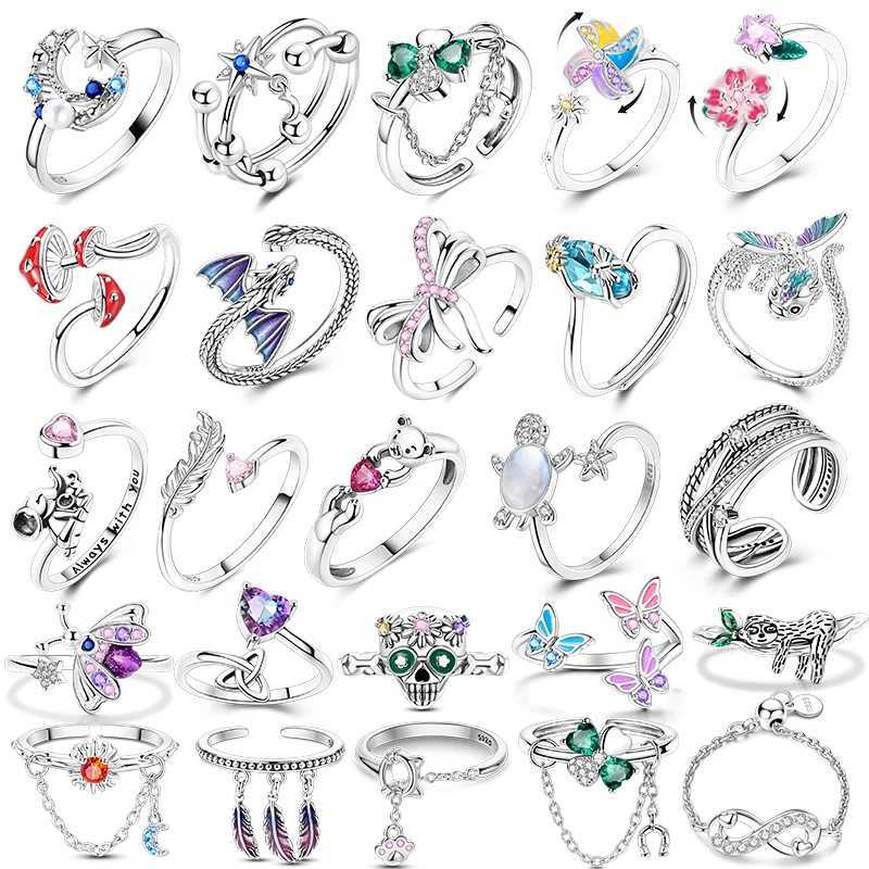 Blue Star Open Ring 925 Sterling Silver Original Dragon Adjustable Ring For Women Wedding Anniversary Finger Jewelry Gift M251215