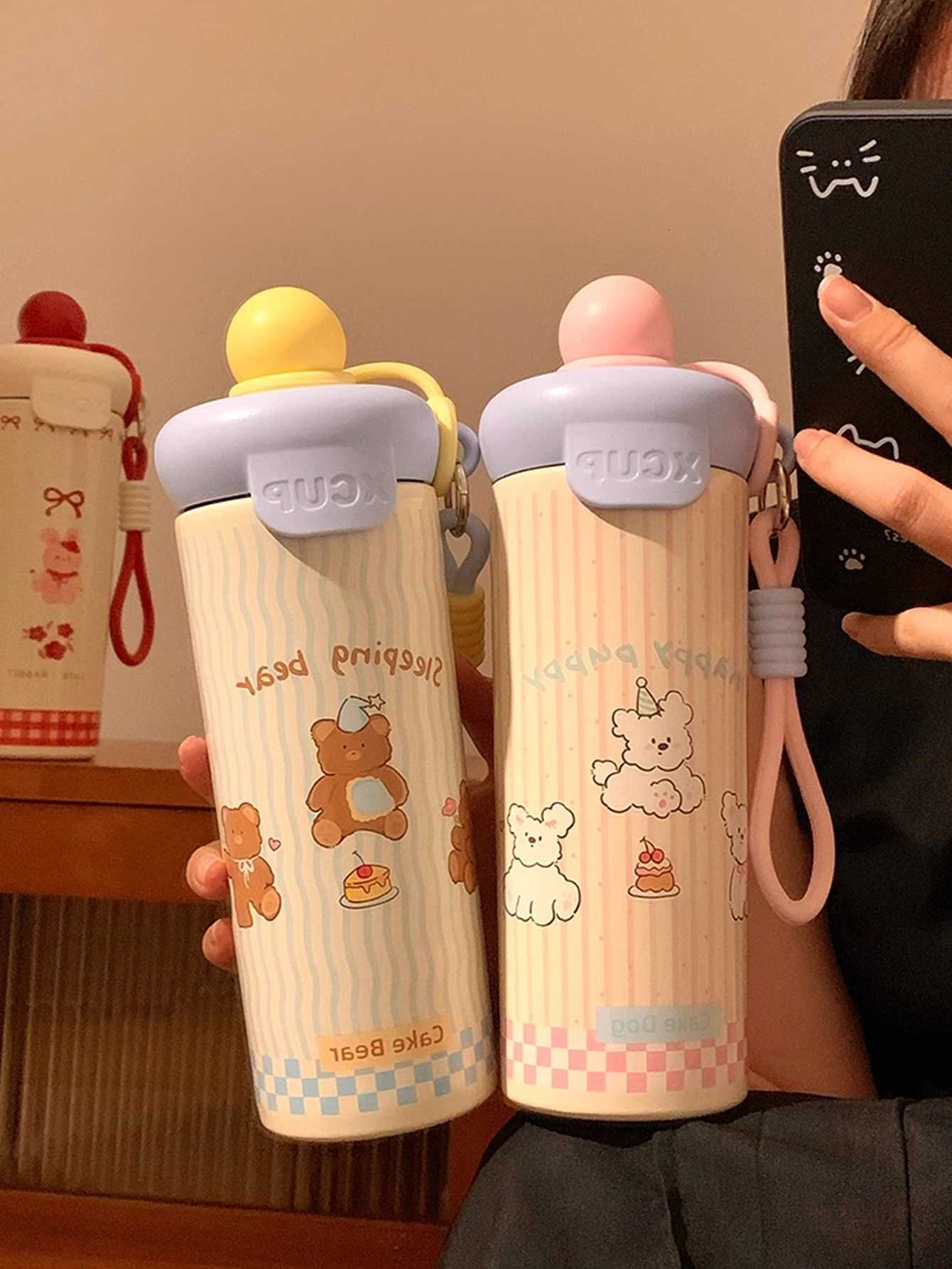 1pc 650ml cute and fashionable double-layer stainless steel insulated and chilled water bottle with a handle H251215