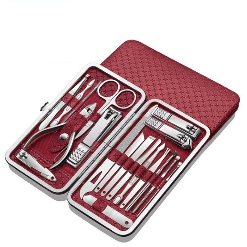 19pcs Professional Multifunctional Stainless Steel Nail Clipper Kits Portable Manicure Pedicure set with PU Bag 251211