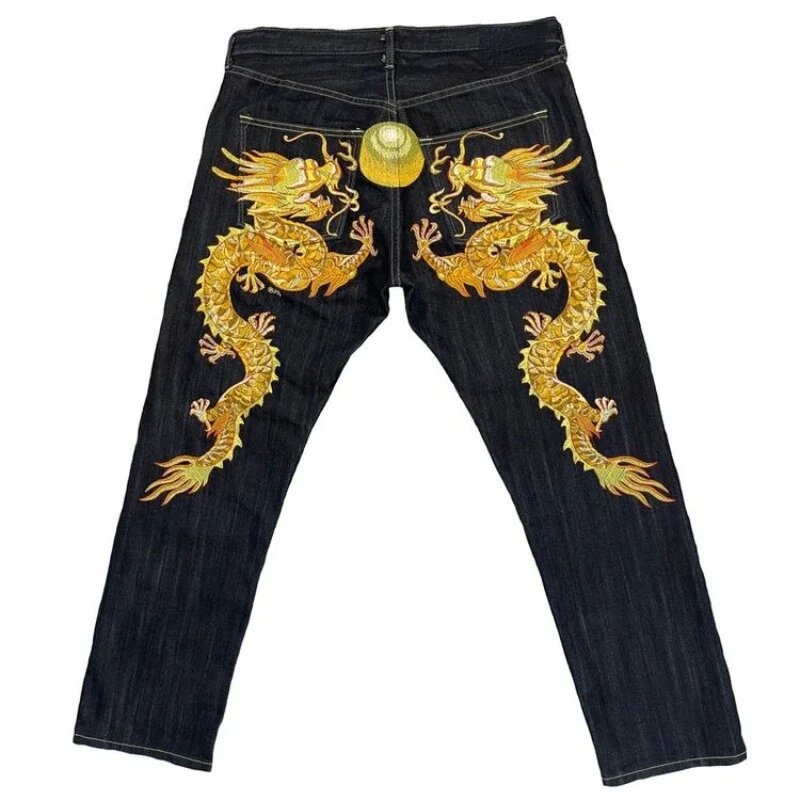 Men's Jeans Karakuri Brocade Carp Printed Ukiyo-e Carp and Cherry Blossom Classic Fashion Trousers Men Women Casual Denim Pants Sakura Hip-hop St
