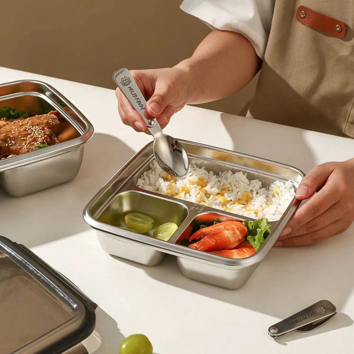 WORTHBUY 304 Stainless Steel Divided Bento Lunch Box Portable Leak-proof Food Container With Cpartments For Students Kids H251213