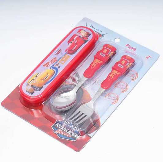 Disney 2pcs Cars Lightning McQueen Tableware Set Anime Cartoon Stainless Steel Kawaii Fork Spoon Children Christmas Gift Toy H251215