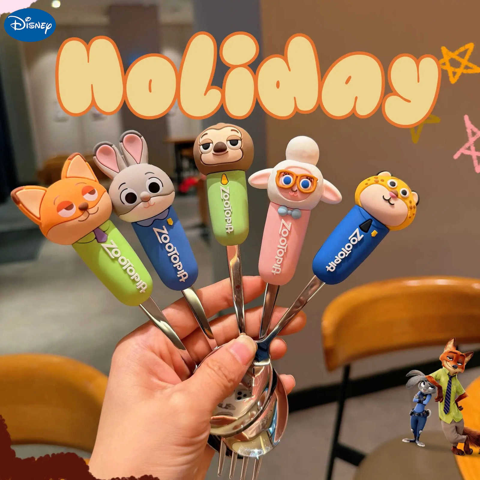 Disney New Zootopia Spoon Fork for Kids Anime Peripheral Student Portable Cutlery Set Tableware Gift Toys H251215