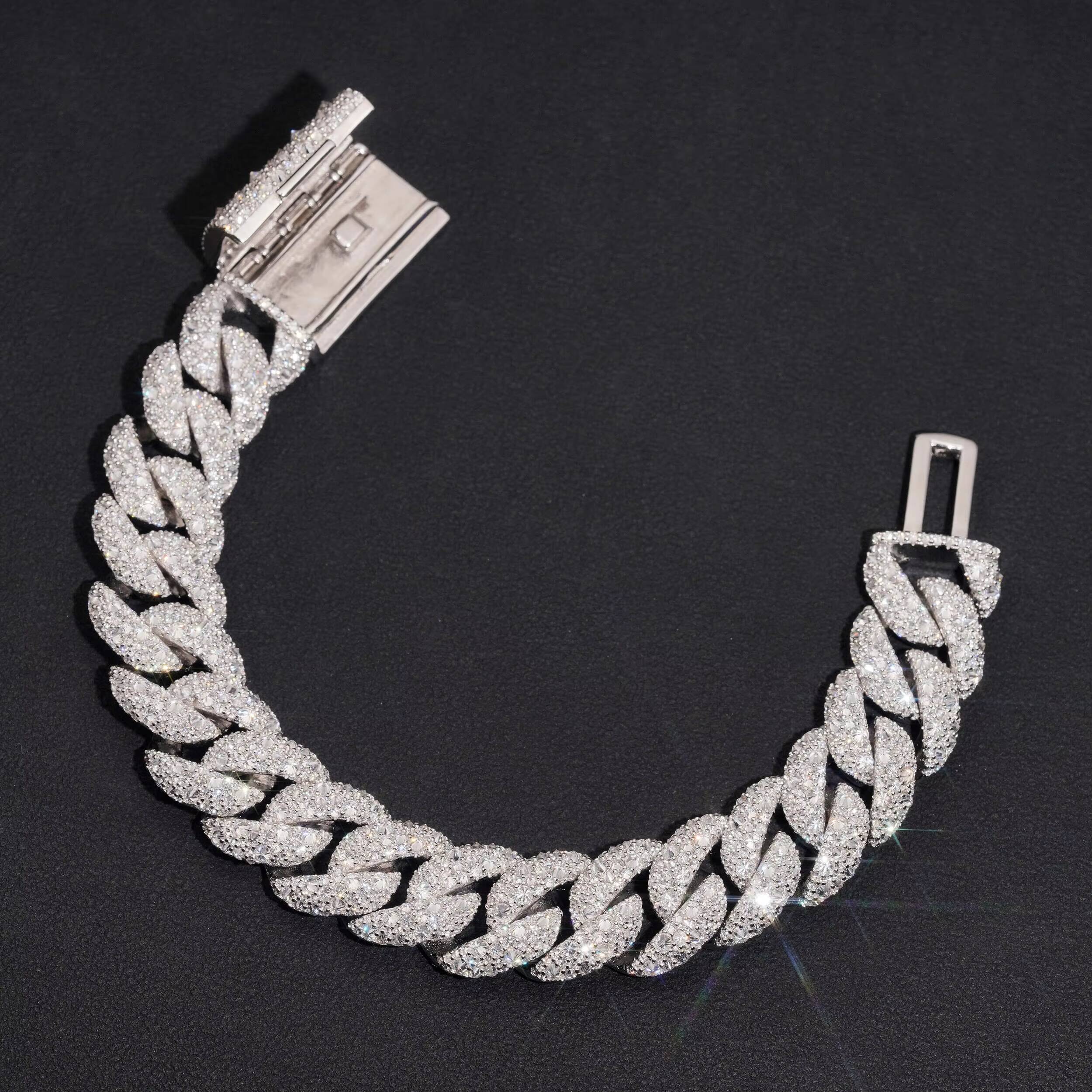 Pass Diamond Tester Upside Down Setting Mosaic Inverted 15MM Men Iced Out Moissanite Cuban Link Bracelet