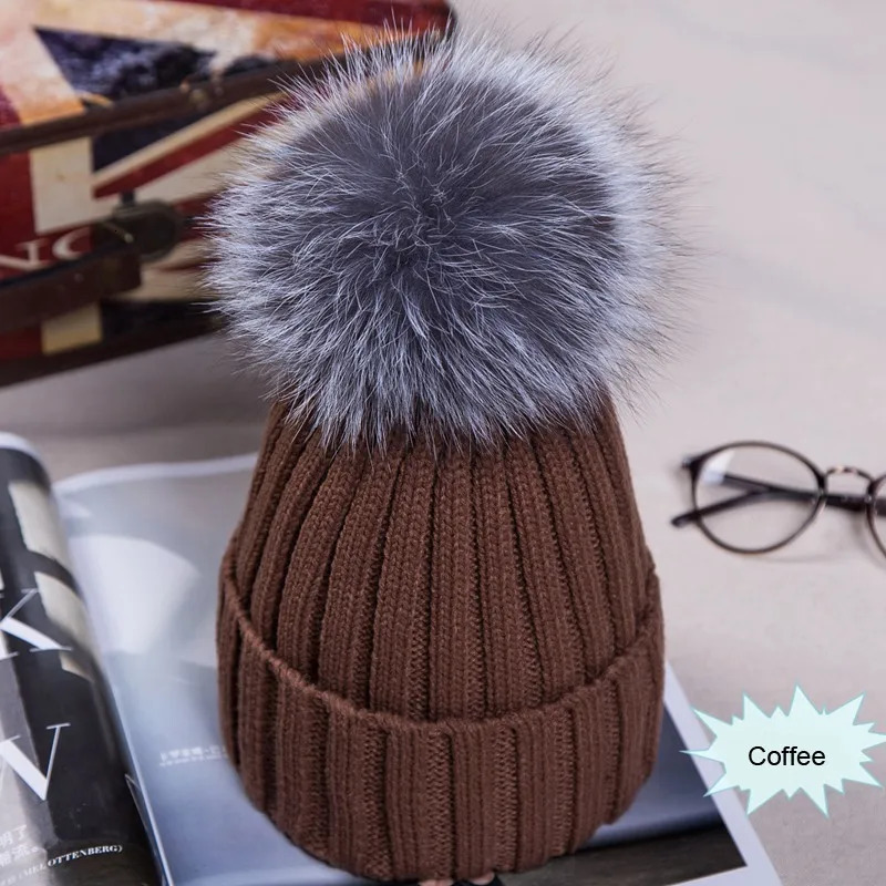 WZCX Thicken Stripe Girl Pompom Hat Keep Warm Fashion New Outdoor Solid Color Fake Fur Casual Women Beanie Winter Hat D18110601