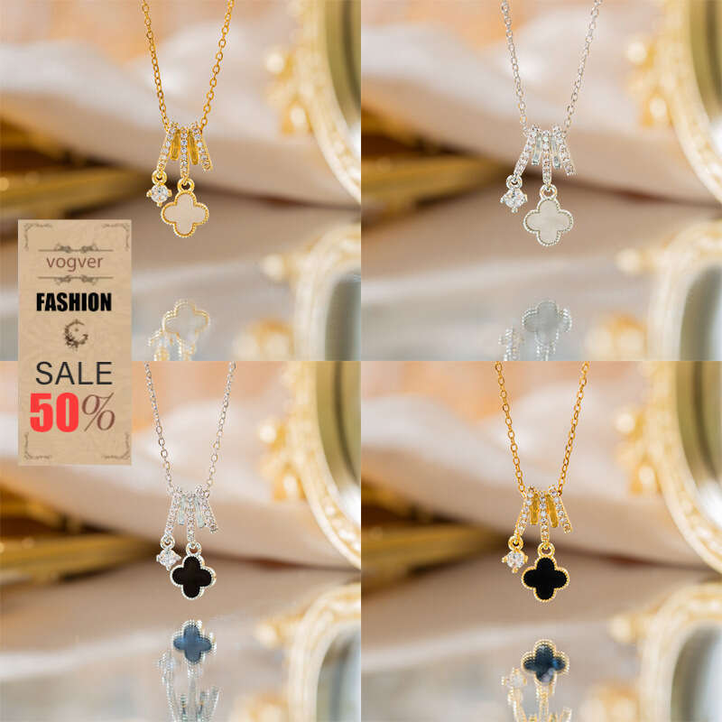 Necklace for Women Designer Luxury 2026 Copper Inlaid Zircon Four-leaf Clover Shell Necklace High-end Women's Flower Simple Versatile Sweater Cha