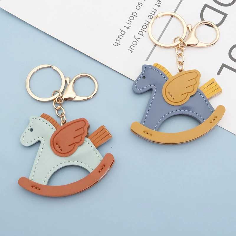 Women PU Leather Charms Bag Pendant KeyChain Cartoon Pony Rocking Horses Keyring Cute Animal Ornament Accessories Gift M251215