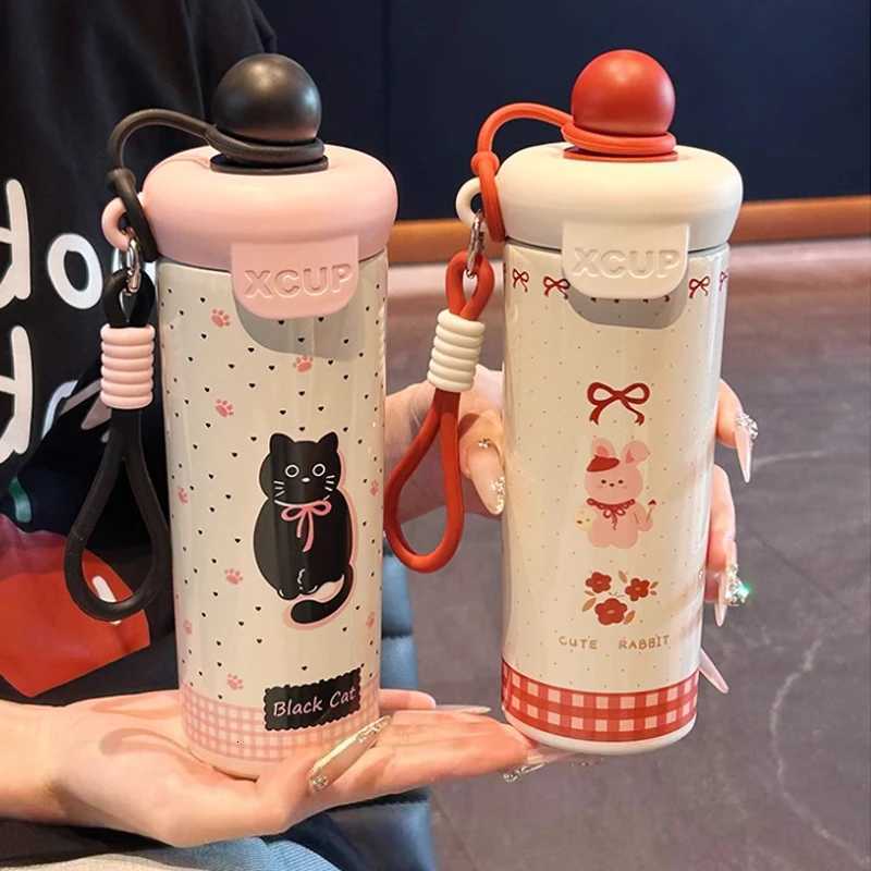 Kawaii Cat Thermal Cup Cute Stainless Steel Thermos Bottle For Tea Coffee 600ml Portable Water Bottle With Straw For Girls Woman H251215