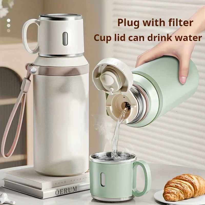 600ML Stainless Steel Insulated Bottle with Cup Lid Rope Handle Office Home Portable Thermos Cup Outdoor Kettle Coffee Cup H251215