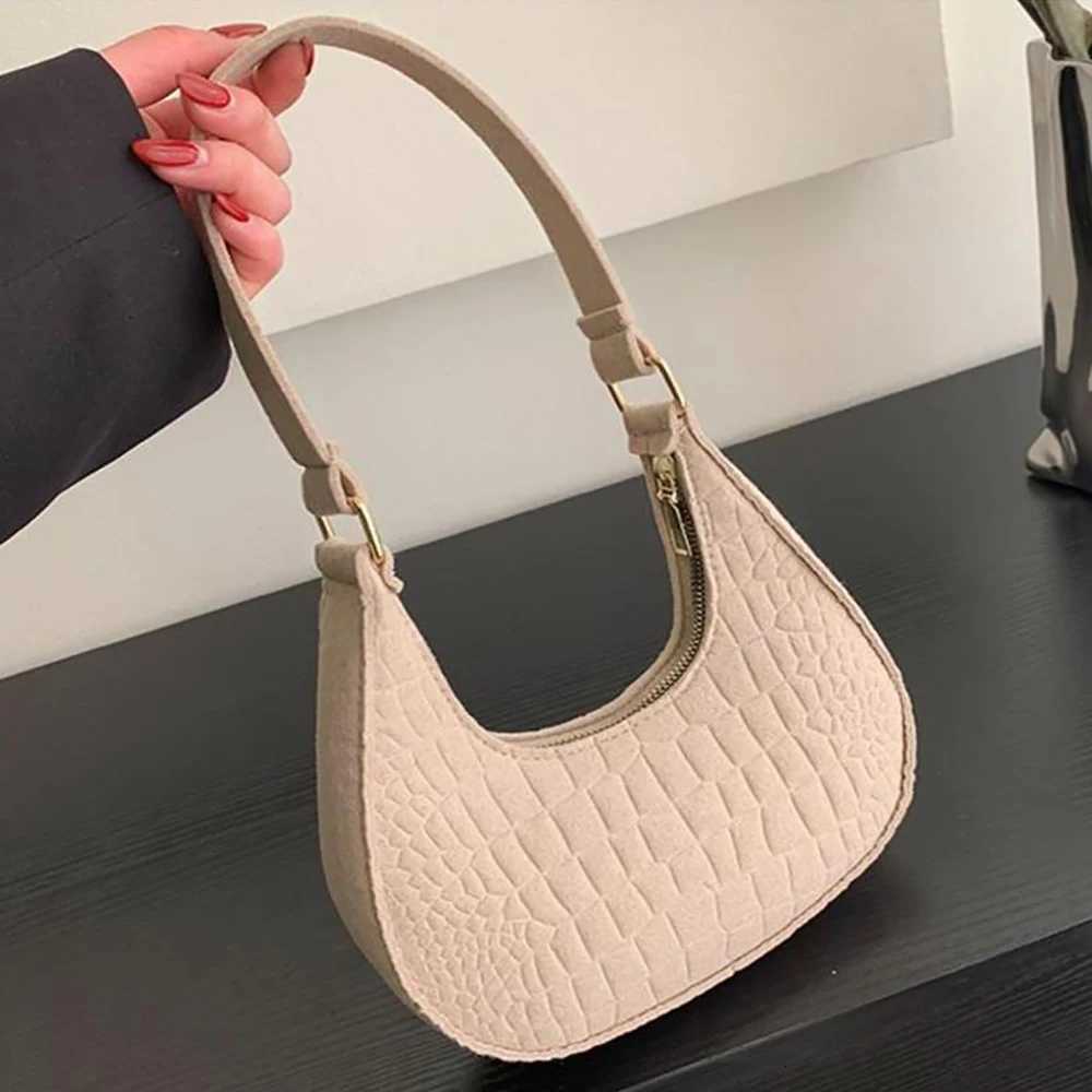 Fashion Felt Cloth Pattern Shoulder Bags For Women Small Handle Underarm Bag Clutch Luxury Solid Color Female Handbag With PurseT251215