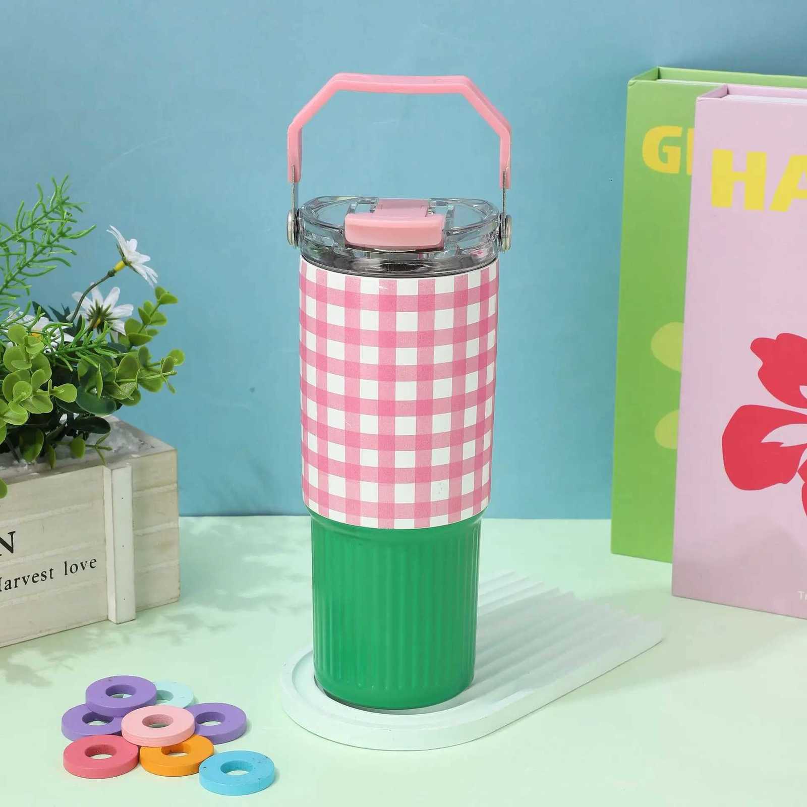 30oz Stainless Steel Tumbler - Double Lid Vacuum Insulated Cup with Straw Handle Keeps Cold 24H for Gym Hiking Car Travel H251215