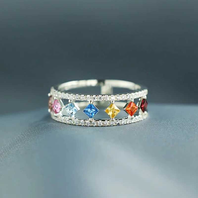 Huitan Colorful Princess CZ Women Rings Fashion Finger Jewelry Daily Party Silver Color Accessories for Engagement Party M251215