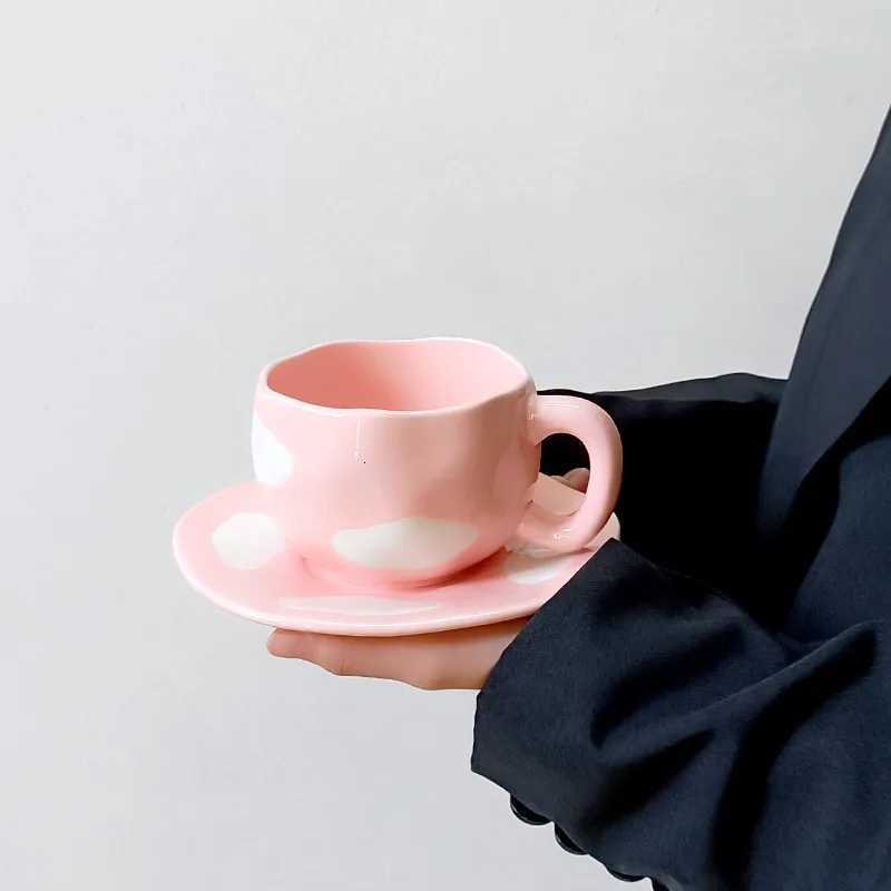 Korean Style Cute Bow Coffee Ceramic Cup Plate Set Creative Vintage Hand Painted Household Off Milk Breakfast Water Cups New H251215