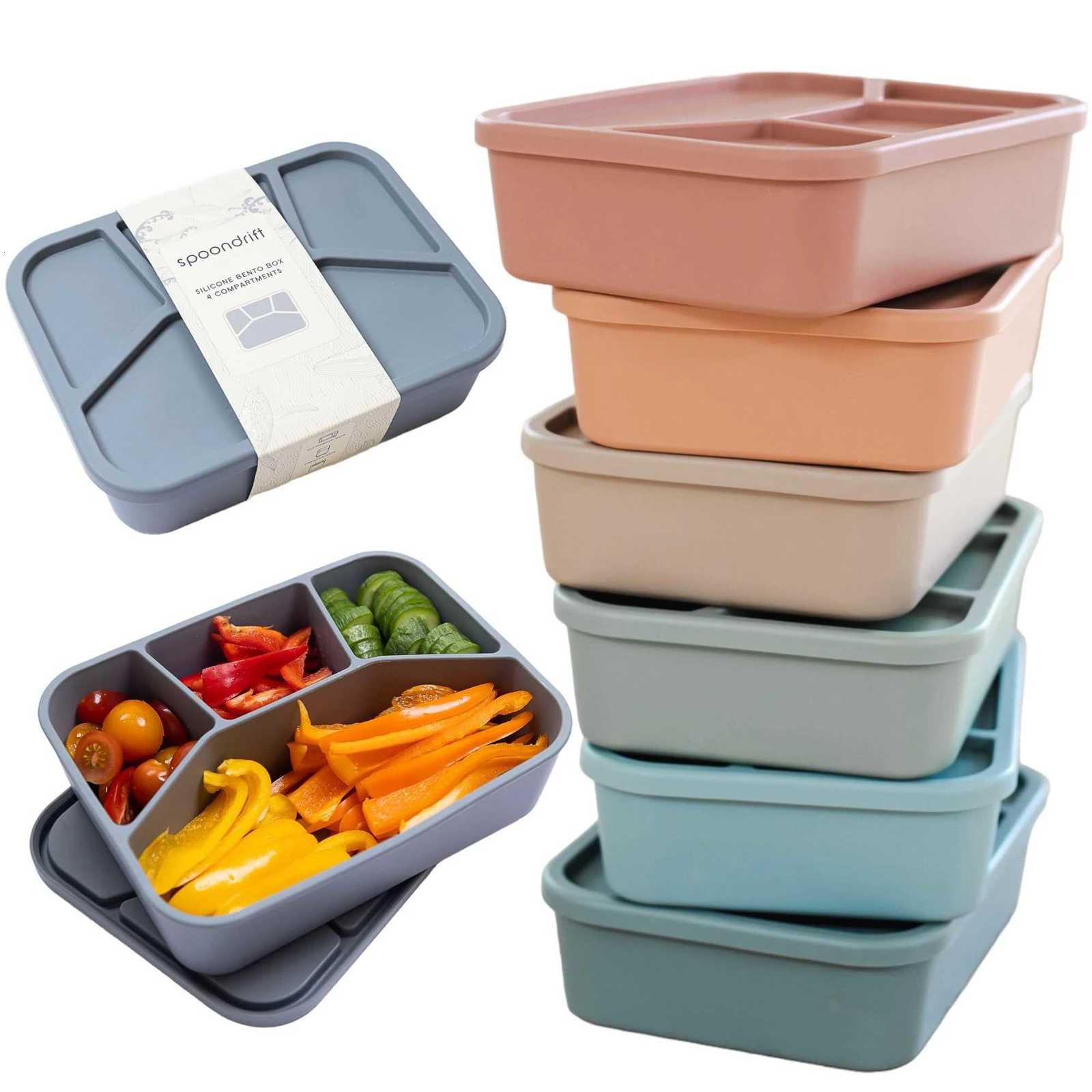 Silicone Bento BoxFourCpartmentsReusable Silicone Lunch BoxThicke and Leak-Proof Food-Grade Divided Lunch back to school H251213