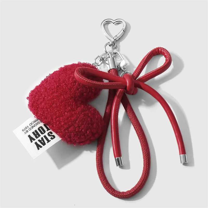 Sweet Plush Love Heart Bag Charm Keychain Keyring Pendant with Wrist Lanyard Coin Purse Backpack Car Key Decoration M251215