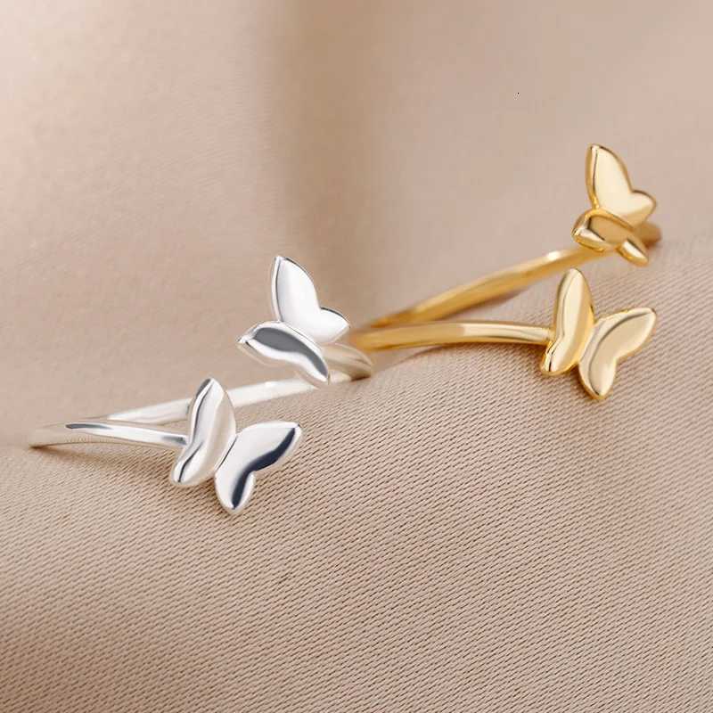 Butterfly Opening Rings For Women Stainless Steel Insect Butterfly Adjustable Finger Ring Engagement Wedding Jewelry Gift M251215