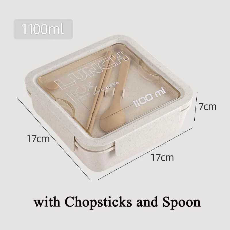 1100ML Lunch Box For Kids School Adts Off Wheat Straw Microwave Picnic Storage Portable Big Bento Box With Spoon Chopsticks H251213